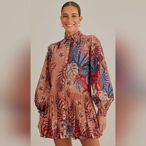 FARM RIO Long Sleeved Mini Dress- Beaded Forest Pink Sz XS. NWOT